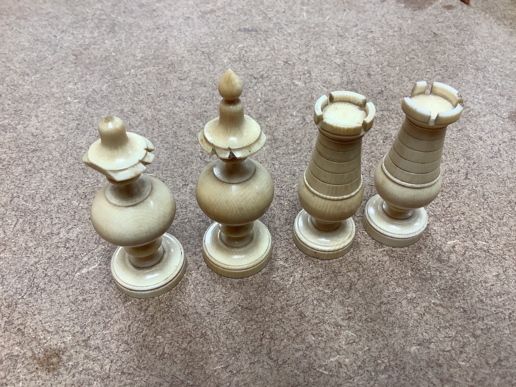 A group of 19th century ivories, fans and chess pieces, etc.